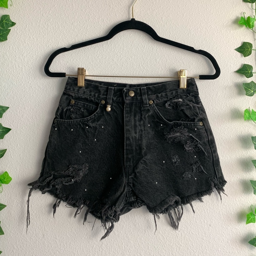 Custom Denim Shorts dazzled in pearls✨